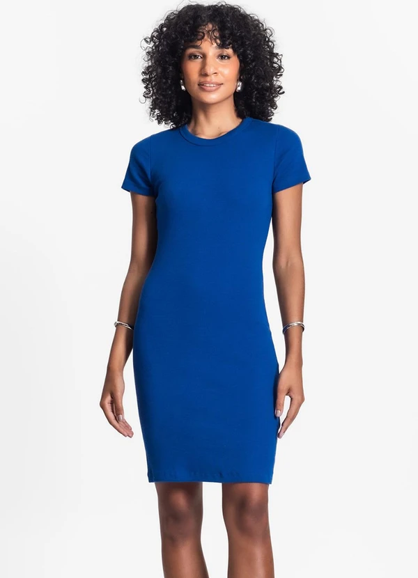 Rovitex - Vestido Acinturado em Ribana Canelada Azul 4