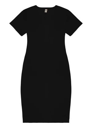 Rovitex - Vestido Acinturado em Ribana Canelada Preto - ROVITEX