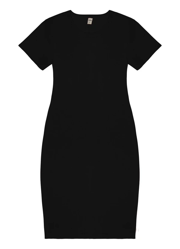 Rovitex - Vestido Acinturado em Ribana Canelada Preto