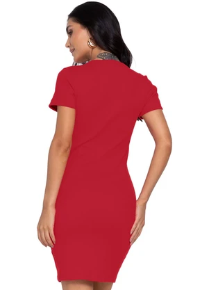 Rovitex - Vestido Acinturado em Ribana Canelada Vermelho - ROVITEX