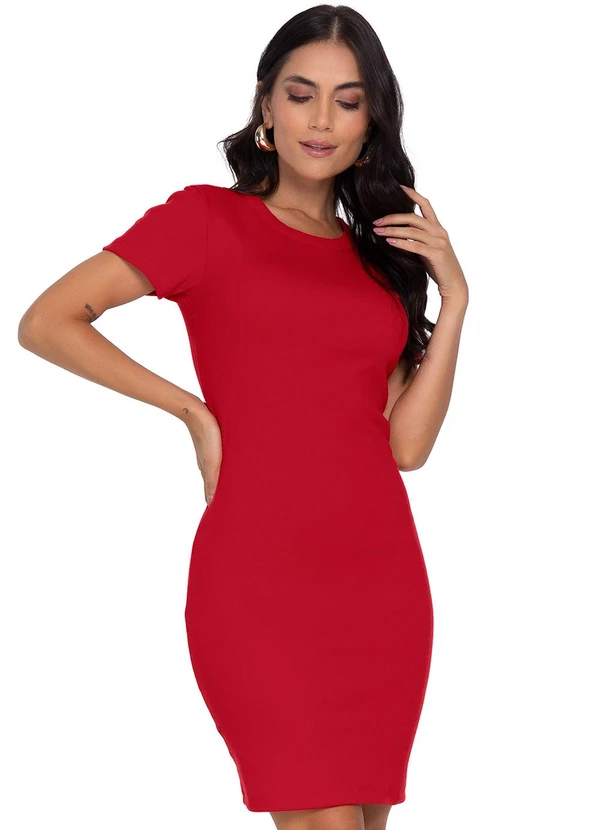 Rovitex - Vestido Acinturado em Ribana Canelada Vermelho