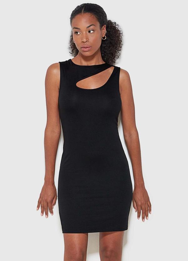 Enfim - Vestido Ajustado com Recorte Preto