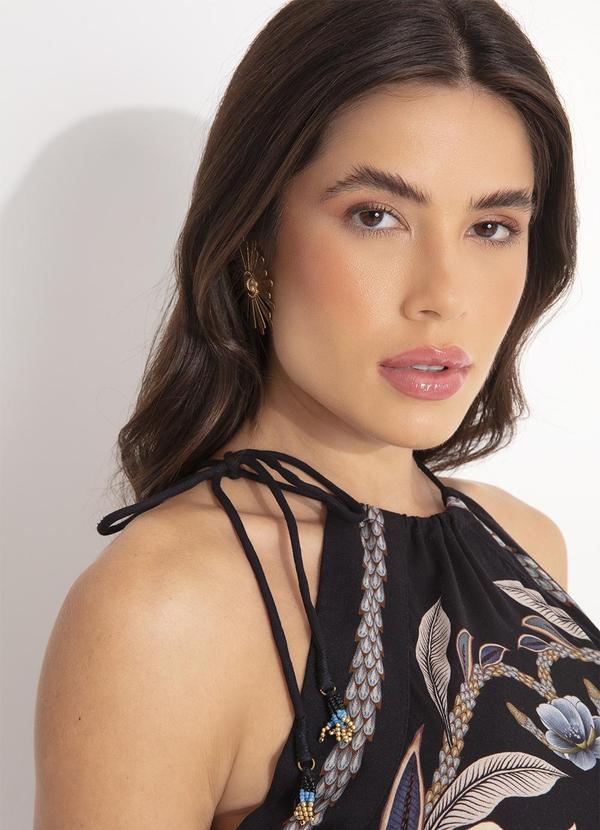 Farm - Vestido Alça Lenço Jardim Real Preto 9