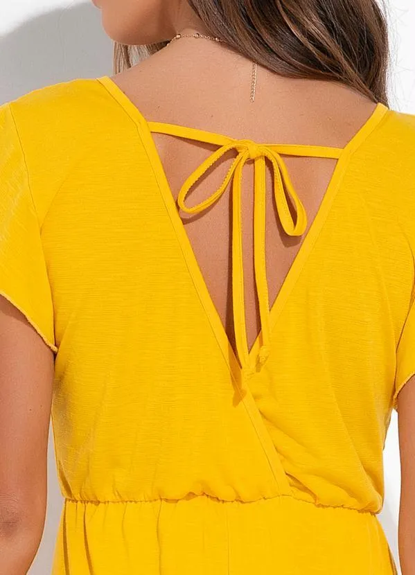 Moda Pop - Vestido Amarela com Manga Curta e Amarração 3