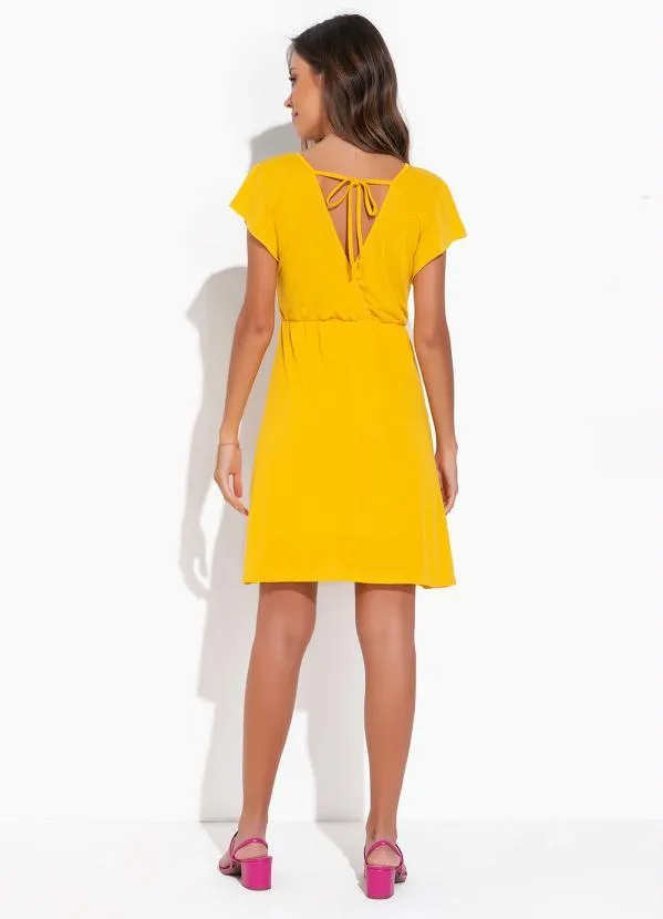 Moda Pop - Vestido Amarela com Manga Curta e Amarração 5