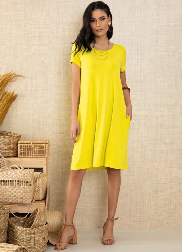 Quintess - Vestido Amarelo com Bolsos e Mangas Curtas 4