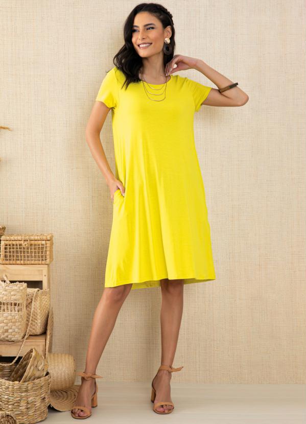 Quintess - Vestido Amarelo com Bolsos e Mangas Curtas 6