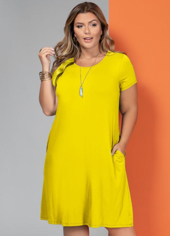 Quintess - Vestido Amarelo com Bolsos e Mangas Curtas 7