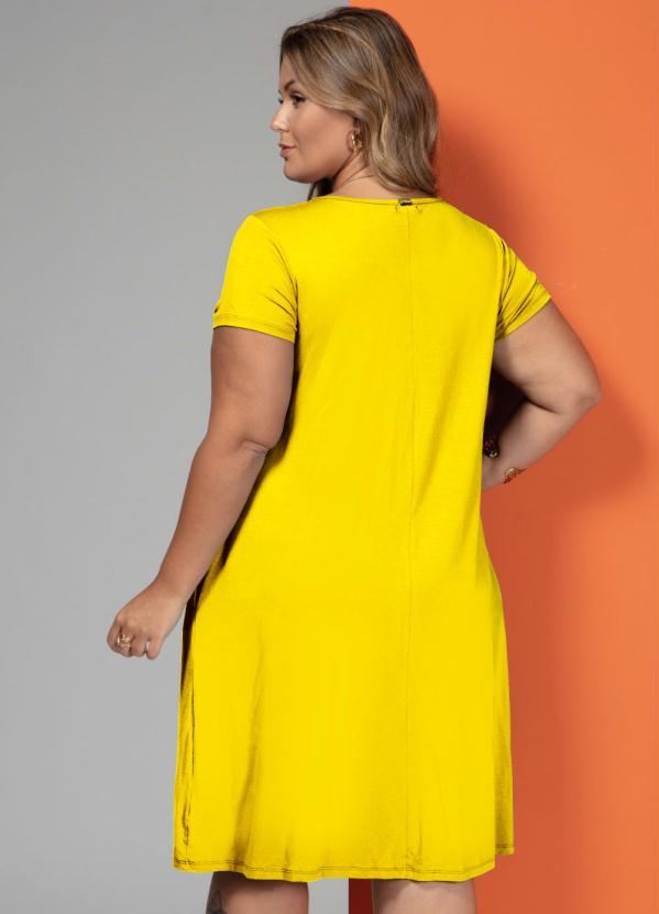 Quintess - Vestido Amarelo com Bolsos e Mangas Curtas 8