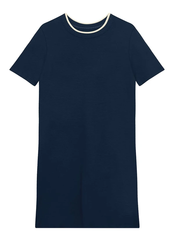 Malwee - Vestido Amplo Curto em Moletom Azul Marinho