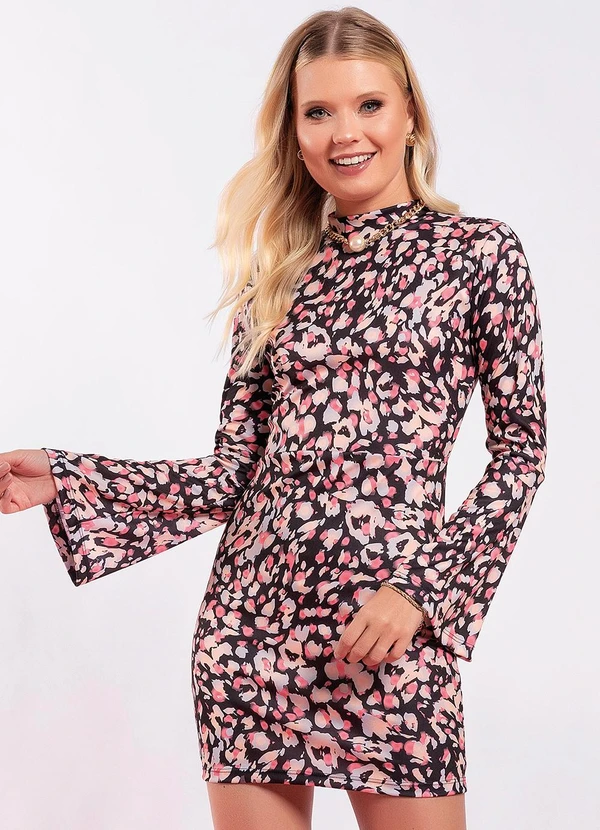 Moda Pop - Vestido Animal Print Colors em Jersey Acetinado
