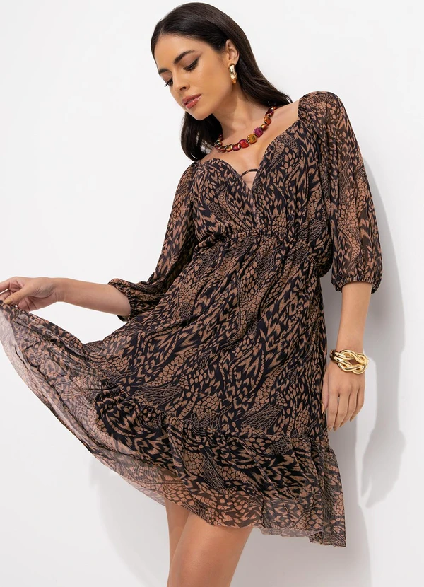 Quintess - Vestido Animal Print com Decote Profundo
