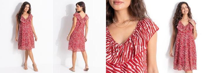 Vestido Animal Print em Malha Plissada