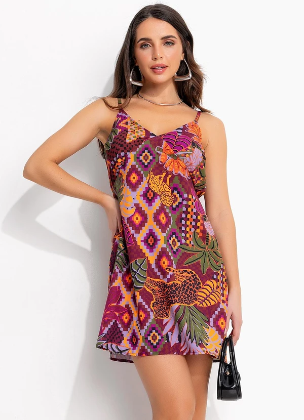 Quintess - Vestido Animal Print em Tecido Plano de Poliéste