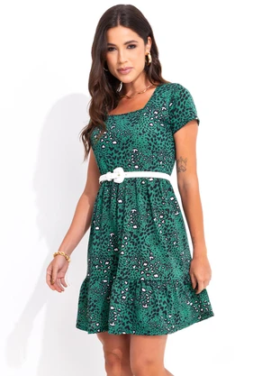 Bimini - Vestido Animal Print Verde em Malha de Poliéster - BIMINI