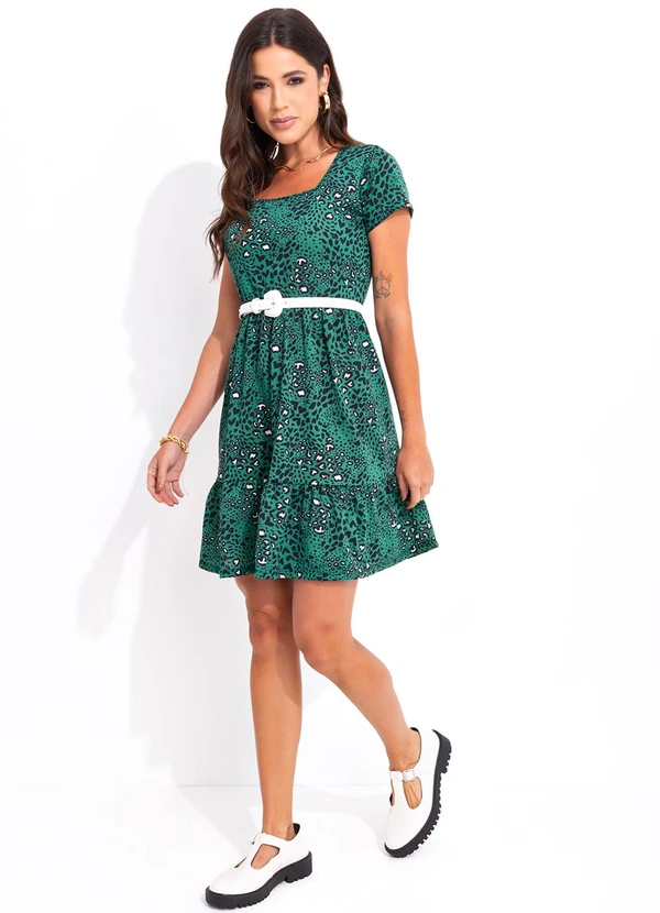 Bimini - Vestido Animal Print Verde em Malha de Poliéster 4