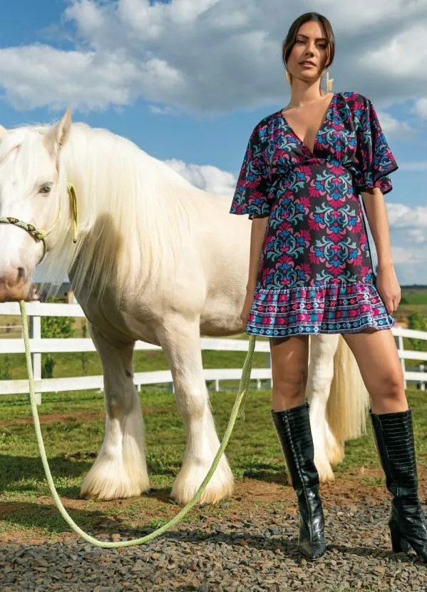 Quintess - Vestido Arabesco Folk com Babado e Franzido 10