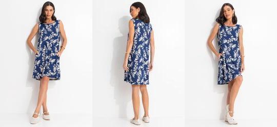 Vestido Arabescos Marinho em Malha de Viscose