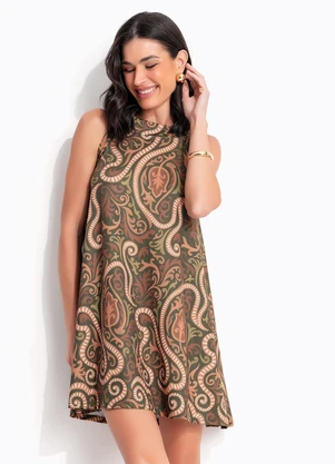 Quintess - Vestido Arabescos Verde em Malha Fria - QUINTESS