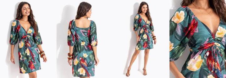 Vestido Arara Tropical em Malha Texturizada