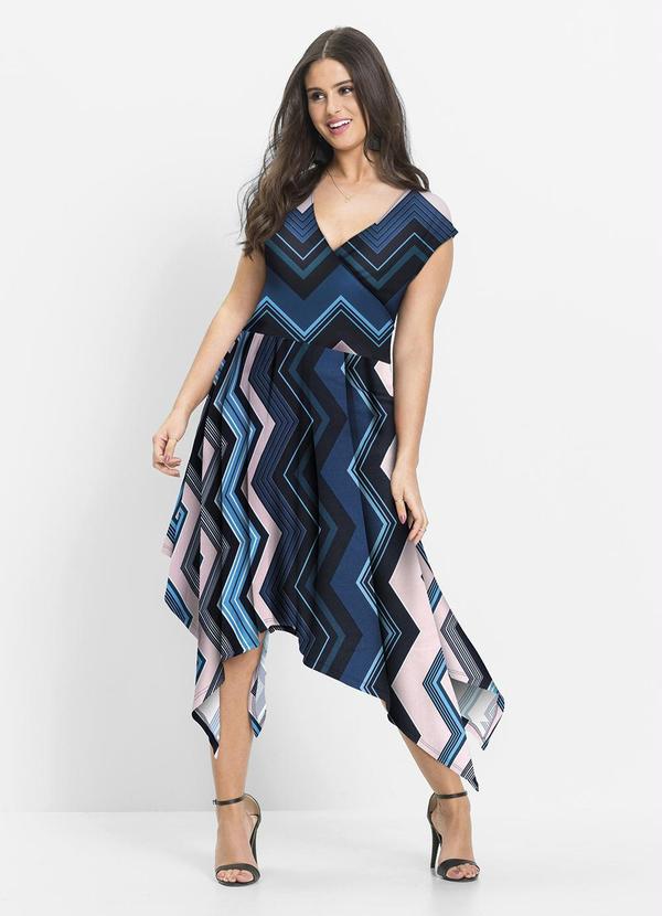 Outlet - Vestido Assimétrico Chevron Azul 4