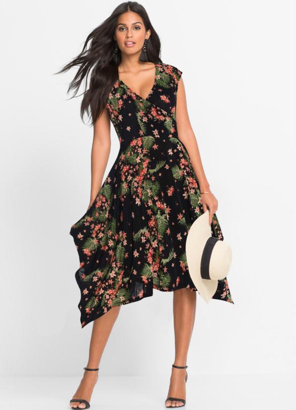 Queima Estoque - Vestido Assimétrico Estampado Preto 2