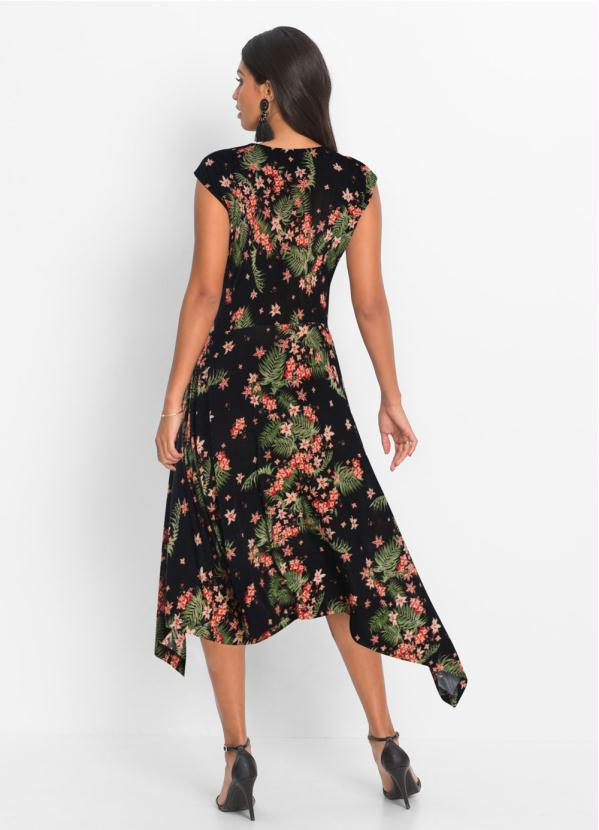Queima Estoque - Vestido Assimétrico Estampado Preto 3