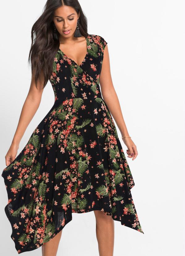 Queima Estoque - Vestido Assimétrico Estampado Preto 4