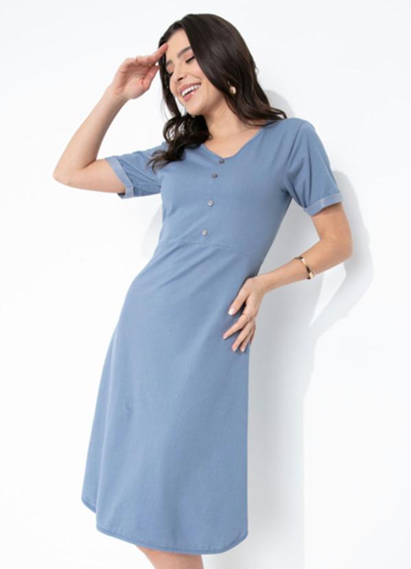 Outlet - Vestido Azul Claro com Botões Decorativos