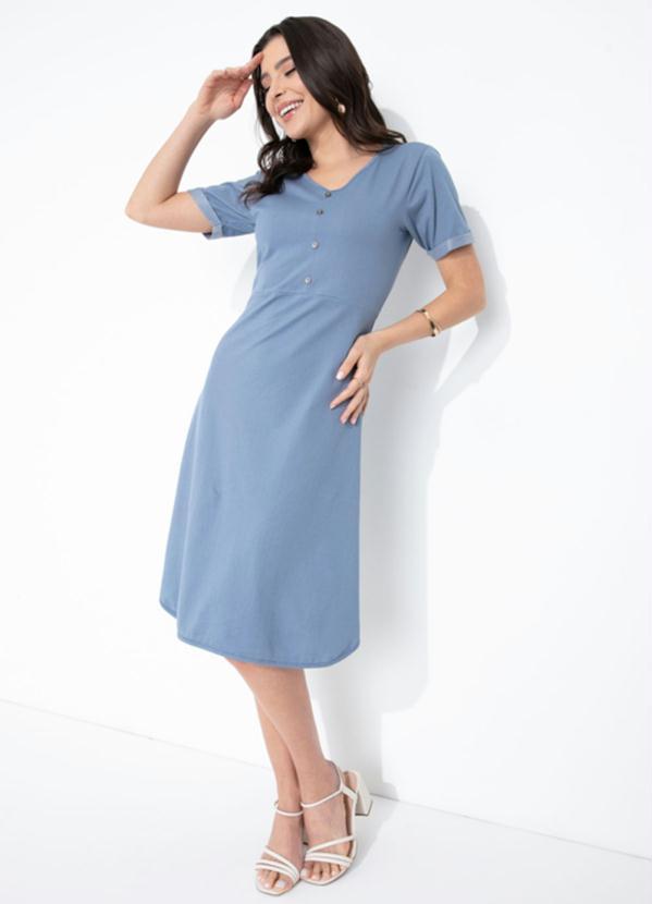 Queima Estoque - Vestido Azul Claro com Botões Decorativos 3