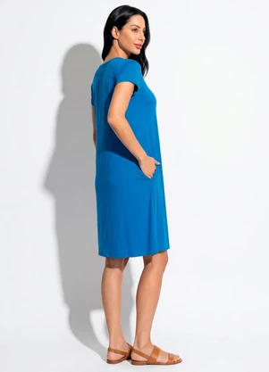 Quintess - Vestido Azul com Bolsos e Mangas Curtas - QUINTESS