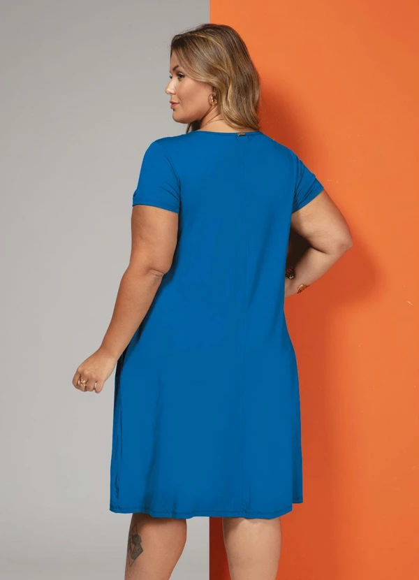 Quintess - Vestido Azul com Bolsos e Mangas Curtas 11