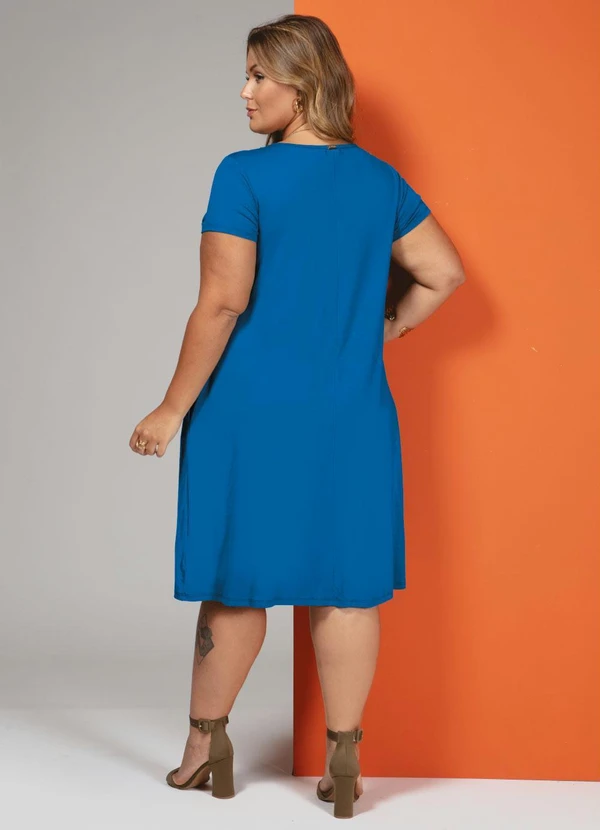 Quintess - Vestido Azul com Bolsos e Mangas Curtas 13