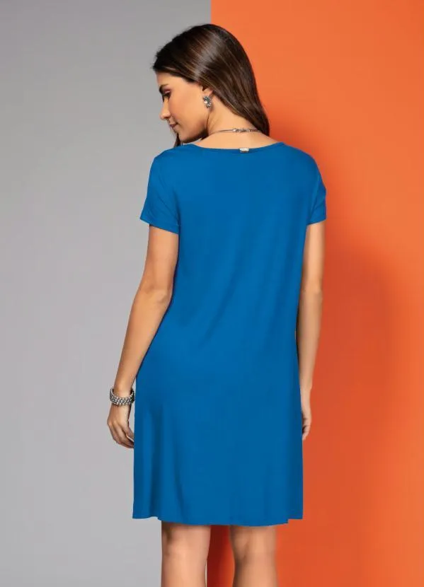 Quintess - Vestido Azul com Bolsos e Mangas Curtas 2