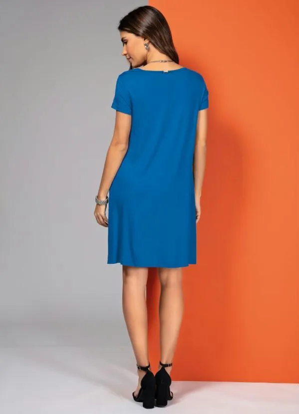 Quintess - Vestido Azul com Bolsos e Mangas Curtas 4