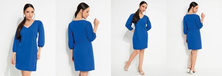 Vestido Azul com El�stico nos Punhos