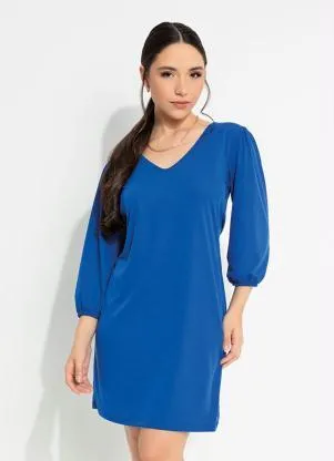 Moda Pop - Vestido Azul com Elástico nos Punhos - MODA POP