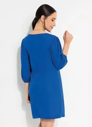 Moda Pop - Vestido Azul com Elástico nos Punhos - MODA POP