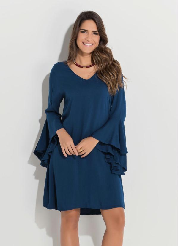Quintess - Vestido Azul com Mangas Sino