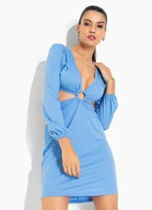 Moda Pop - Vestido Azul com Recortes Vazado - MODA POP