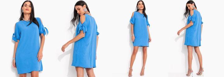 Vestido Azul em Crepe Plano