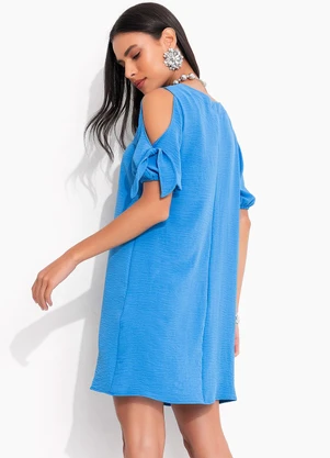 Quintess - Vestido Azul em Crepe Plano - QUINTESS