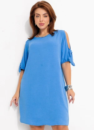 Quintess - Vestido Azul em Crepe Plano - QUINTESS