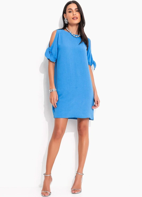 Quintess - Vestido Azul em Crepe Plano 3