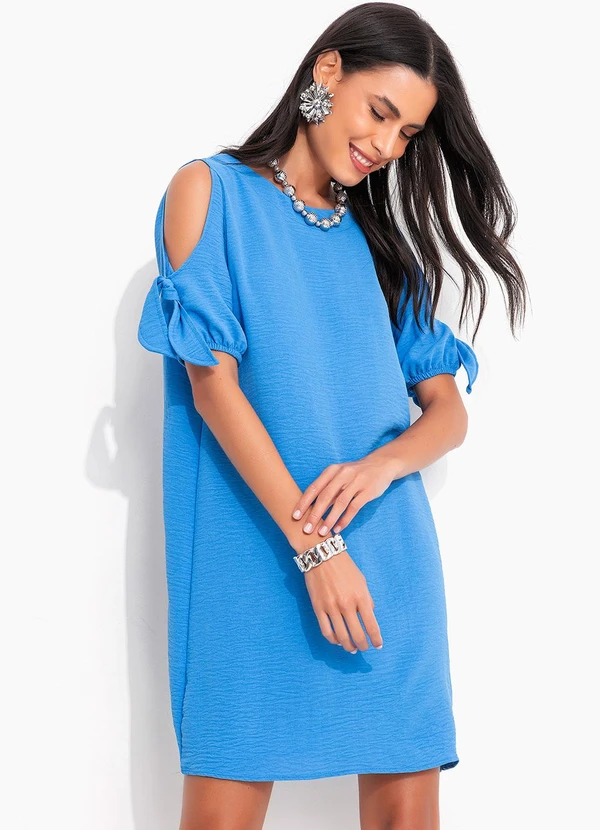 Quintess - Vestido Azul em Crepe Plano 5