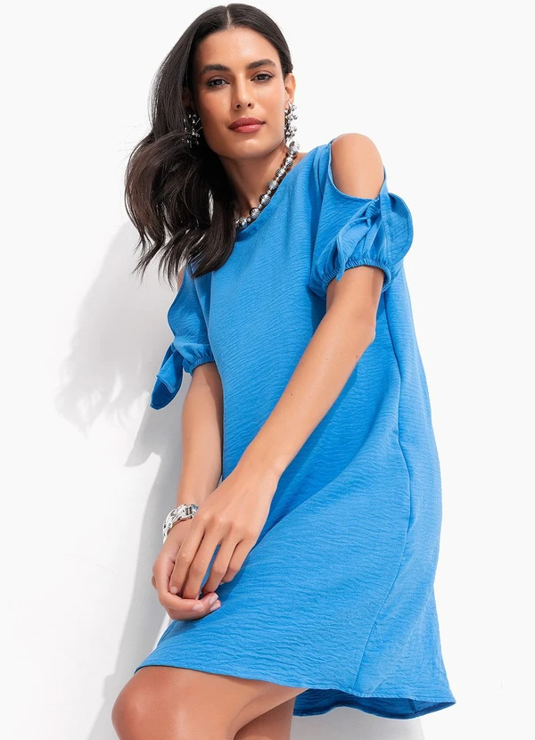 Quintess - Vestido Azul em Crepe Plano 6