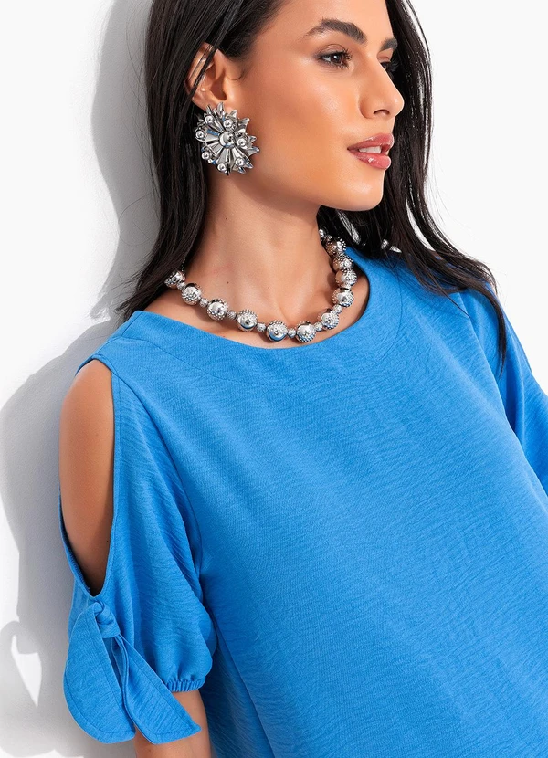 Quintess - Vestido Azul em Crepe Plano 7