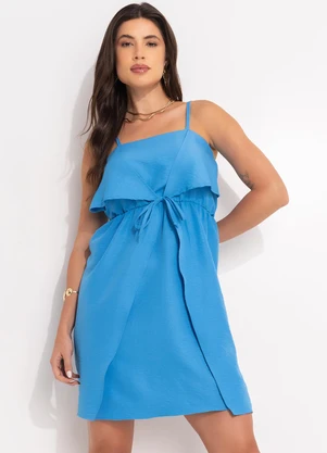 Quintess - Vestido Azul em Crepe Plano - QUINTESS