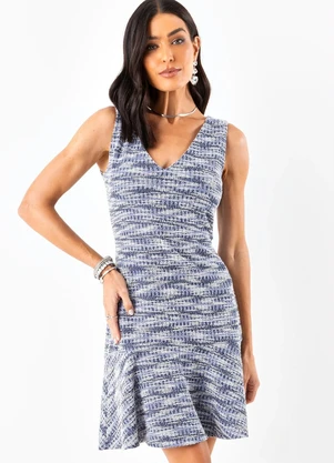 Quintess - Vestido Azul em Malha Tweed - QUINTESS