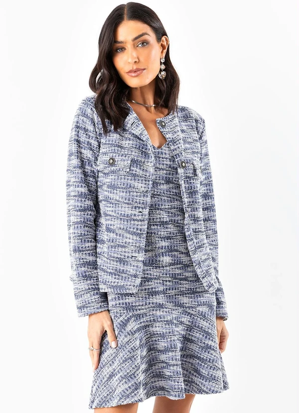 Quintess - Vestido Azul em Malha Tweed 2